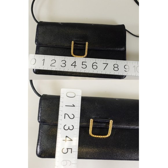 GIVENCHY Bag Leather Crossbody Purse Small Lizard VINTAGE Rare Dark Black Navy - Picture 5 of 12